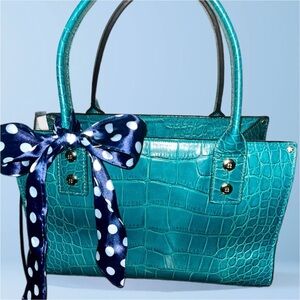Kate Spade ♠️ NY Turquoise Leather Croc-Embossed Handbag (K2)